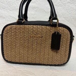 Coach Crossbody Bag Toast/Black Straw Smooth Leather CAK74